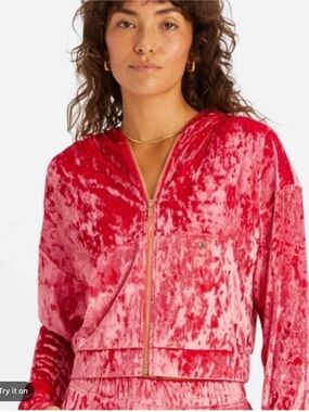 Fabletics Pink Velvet Track ZipUp Sweater